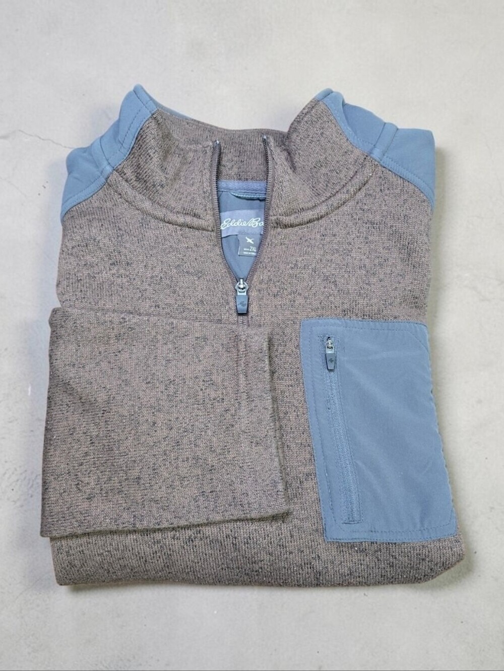 Eddie Bauer Mens Size 2XL Quarter Zip Patched Shoulders Woven Fleece Pullover